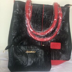 Lebailu NWOT Black and Red Embossed Women Shoulder Bag Set